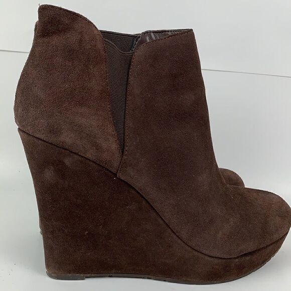 Jessica Simpson Brown Suede Leather wedge platform ankle boots - Picture 7 of 12
